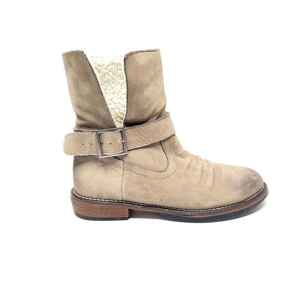 KELSI DAGGER Jaxen Gray Leather Faux Fur Ankle Boots Buckle Closure Women's 6